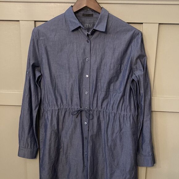 Atm Anthony Thomas Melillo Parka Drawstring Chambray Shirtdress Blue Size Small - Picture 5 of 12